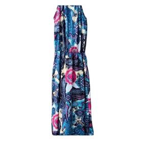 Maxi Dress Halter Floral Paisley Print Ruching XL